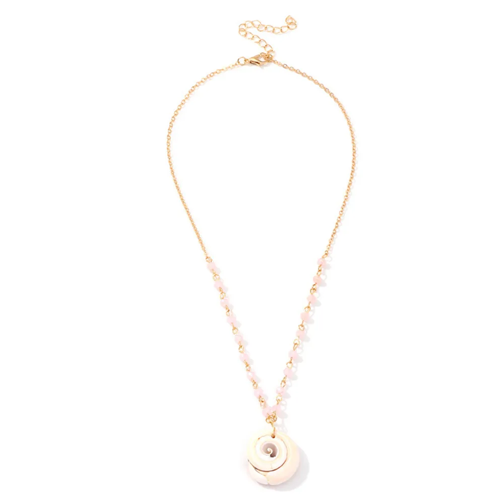 MLING Bohemian Natural Conch Pendant Necklace For Women Charm Pink Stone Fashion Ocean Jewelry | Украшения и аксессуары