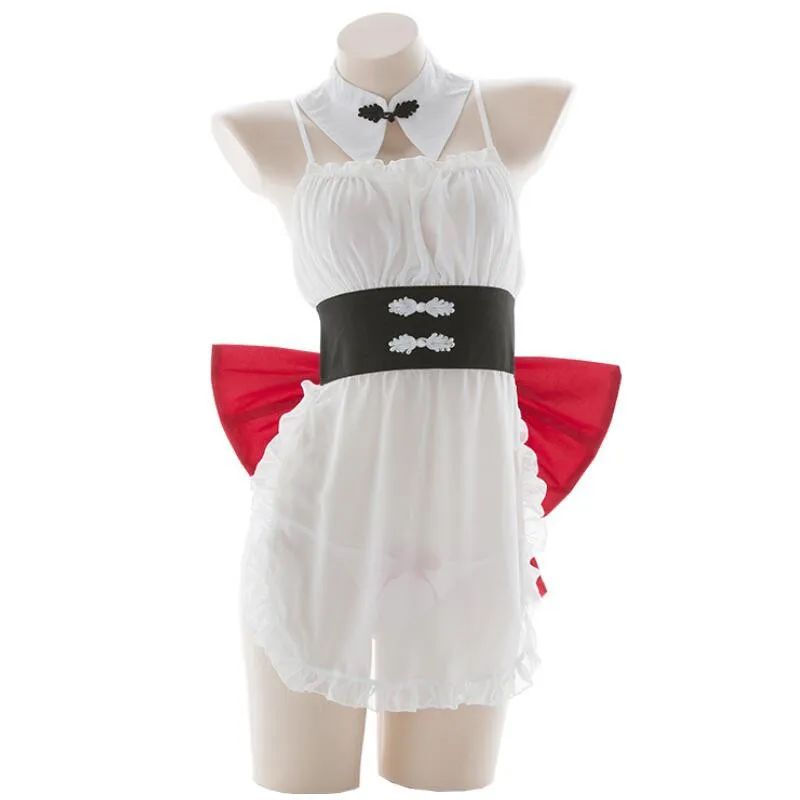 

Chinese Element Kawaii Maid Sling Apron Set Underwear Woman's Leisure Wear Sleepwear Sexy Big Bow Dress Cosplay Lingerie Set
