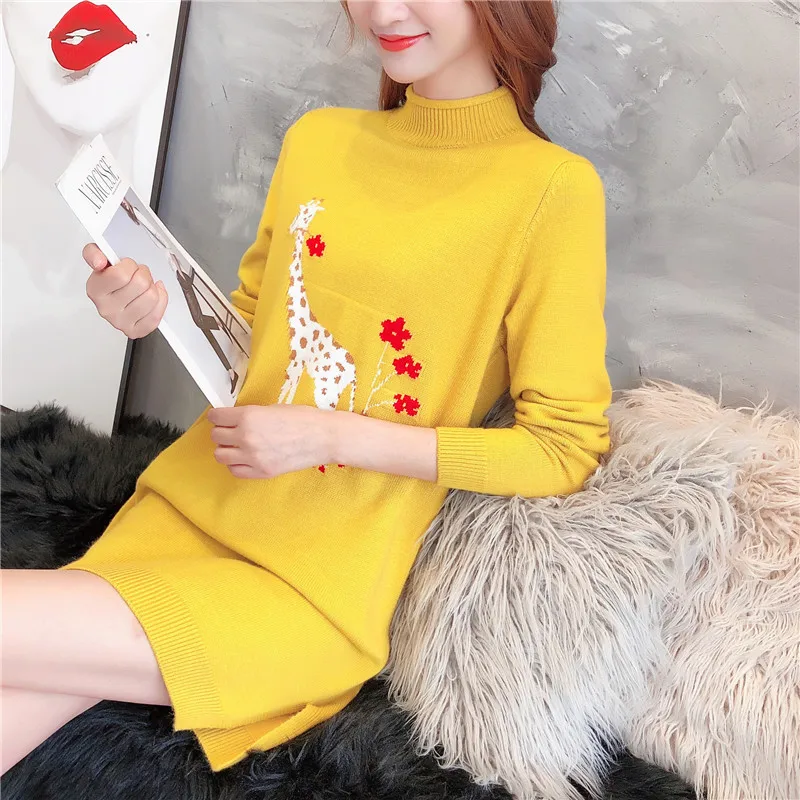 Новинка 2018 Рождественский свитер зимнее женское платье-свитер с оленями