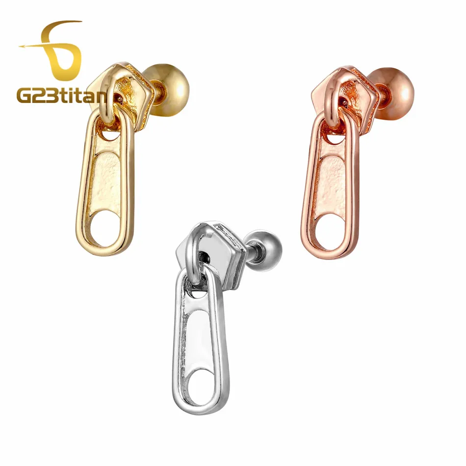 G23titan Hot Zipper Ear Stud for Ear Helix Piercing Earrings Cartilage Lobe Earring Ring Rock Women Men Body Jewelry