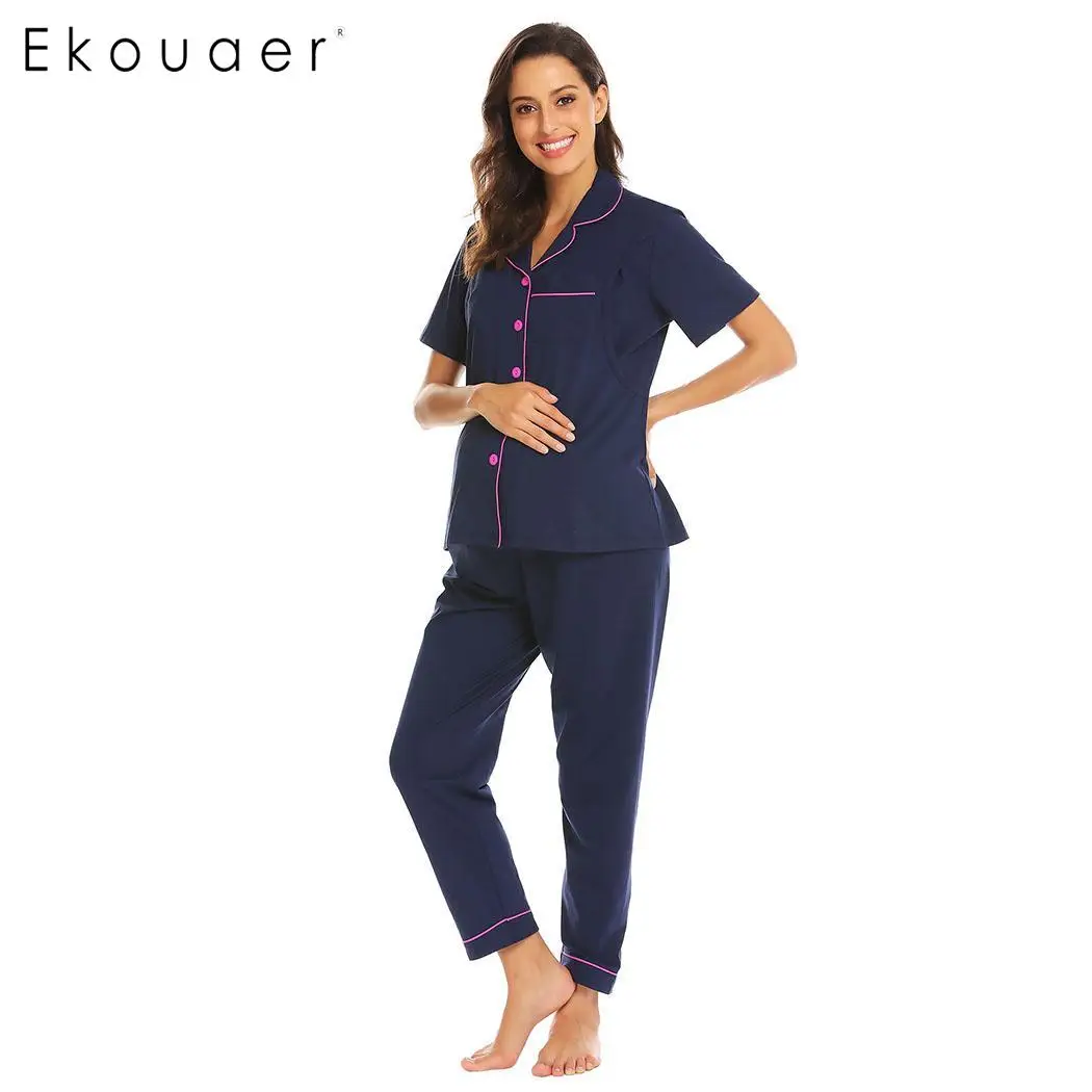 Женский пижамный комплект Ekouaer из хлопка с коротким рукавом и длинными штанами