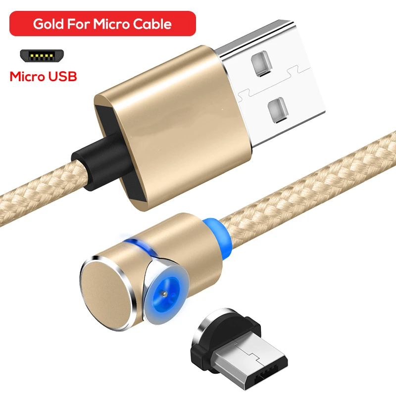 Gold for Micro 1 м 2 м светодиодный магнитный Micro USB кабель для samsung huawei Xiaomi Android телефон нейлоновый плетеный кабель зарядного устройства для Micro USB порта - Цвет: Gold for Micro