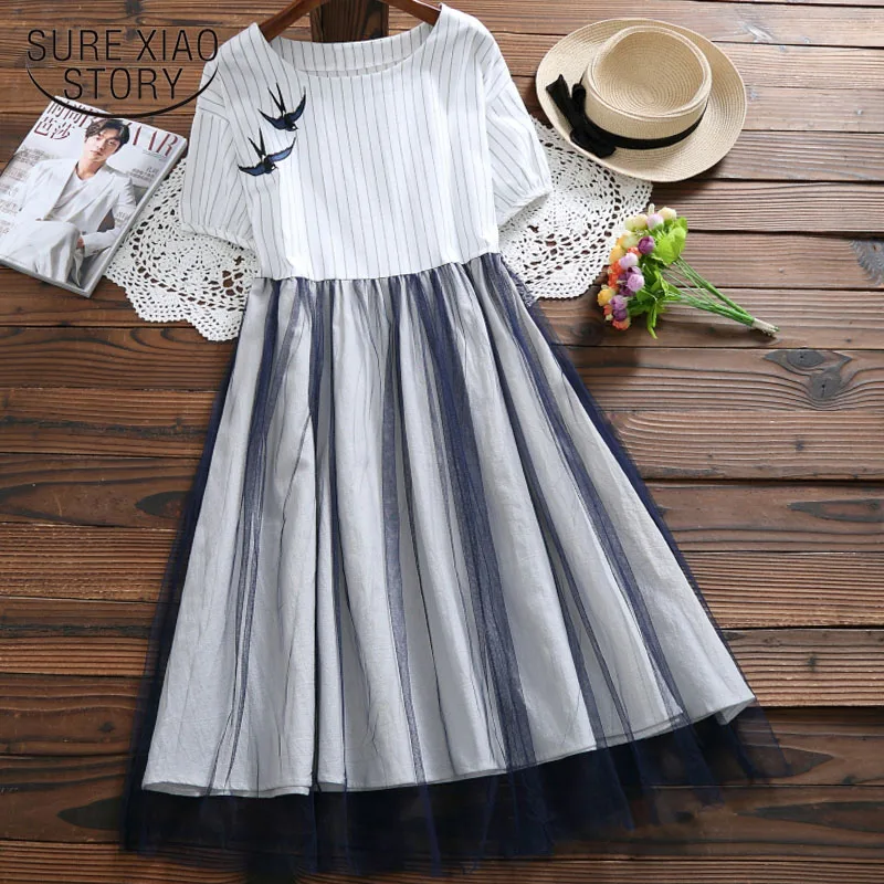 New Cotton Women Short Sleeve Summer Dress 2019 Fashion Girl Sweet Female Lace Patchwork O-neck white Dresses 4617 50 | Женская одежда