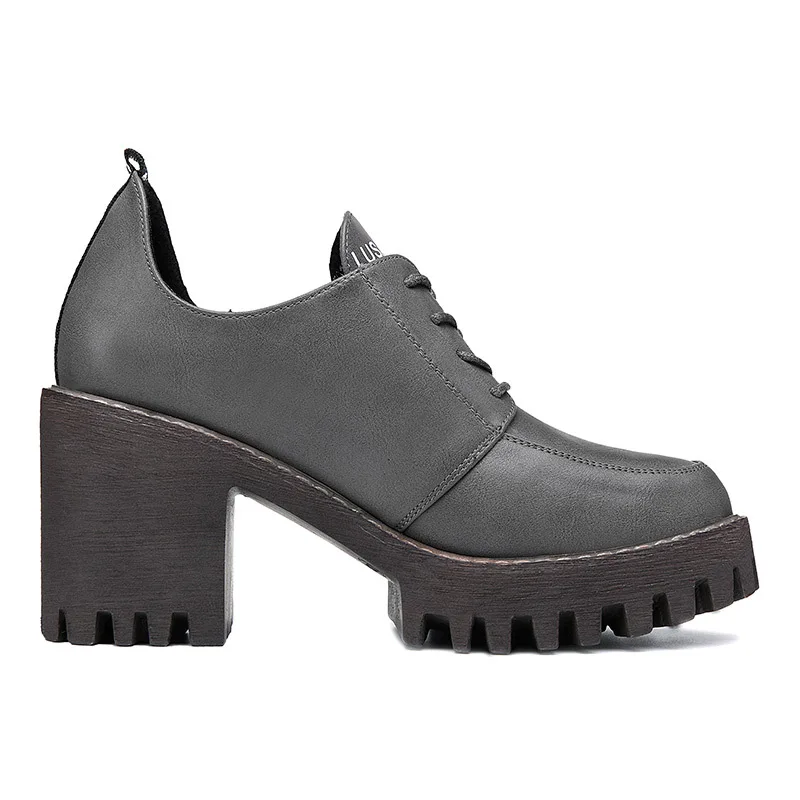 Женские туфли Весна Осень 2017 новые толстые на высоком каблуке маленькие кожаные