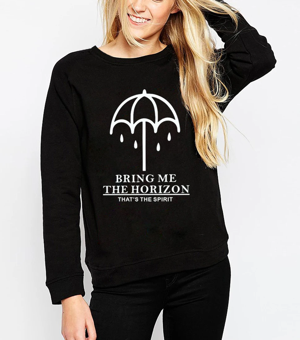 Модная Толстовка с длинным рукавом BRING ME THE HORIZON для женщин kawaii хип-хоп femme harajuku флисовая толстовка брендовая одежда тонкая - Цвет: black