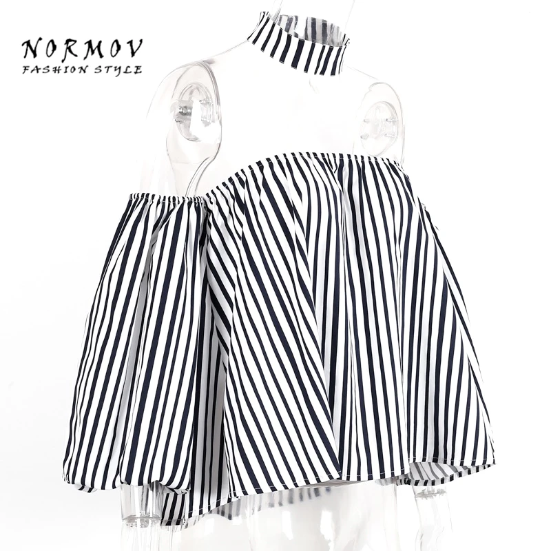 NORMOV S-XL Stripe Shirt Blouse Fashion Lantern Seeve Black White Loose Tops Big Size Blusa Feminina Chiffon 2017 |