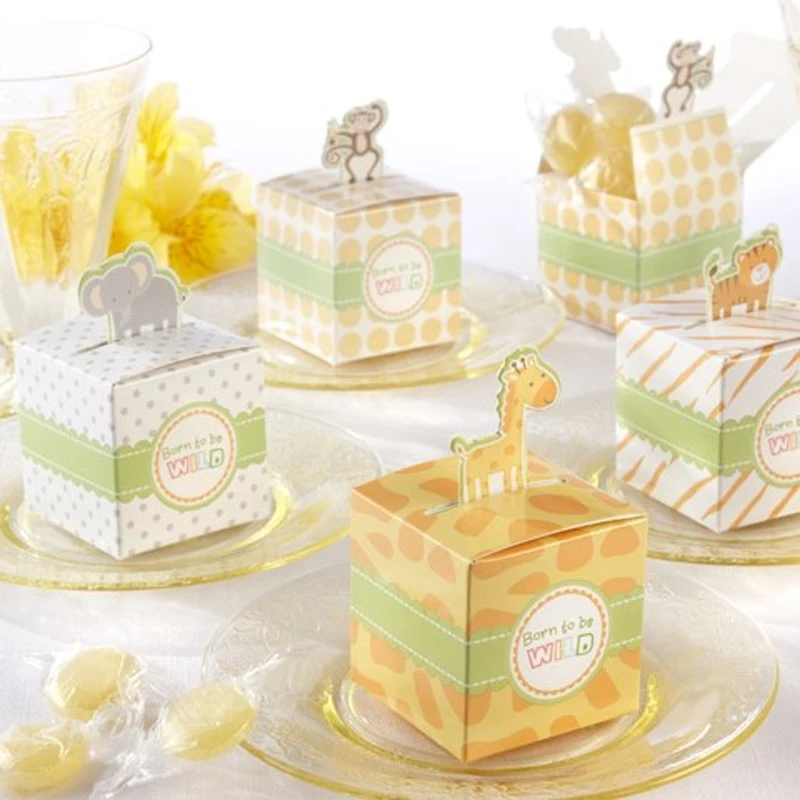 

100pcs/lot Born to be Wild Jungle Animals Baby Shower Favor Boxes,Favor Candy Box Party Baby Shower Decorations Free Shipping