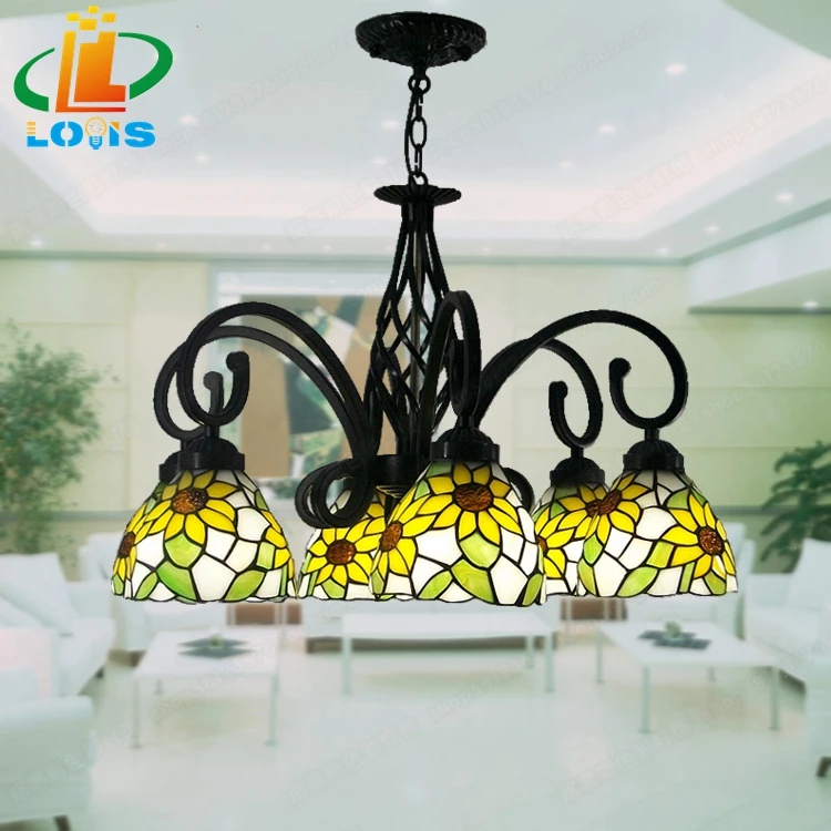 Люстры из стекла Тиффани с 6 подсолнухами свежие желтые осветительные приборы