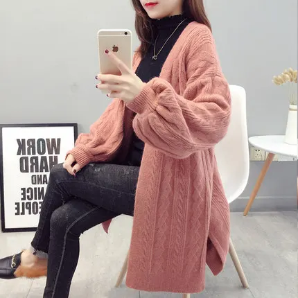 Autumn Winter Women's Sweater Cardigans Pull Hiver Femme 2019 Fashion Women Long Section Coat Lantern Sleeve |