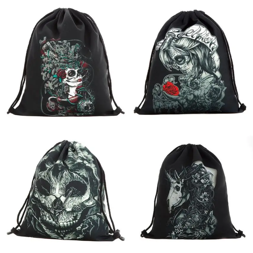 Naivety Drawstring сумка 3D печать череп цветочные девушки рюкзак карманные сумки для