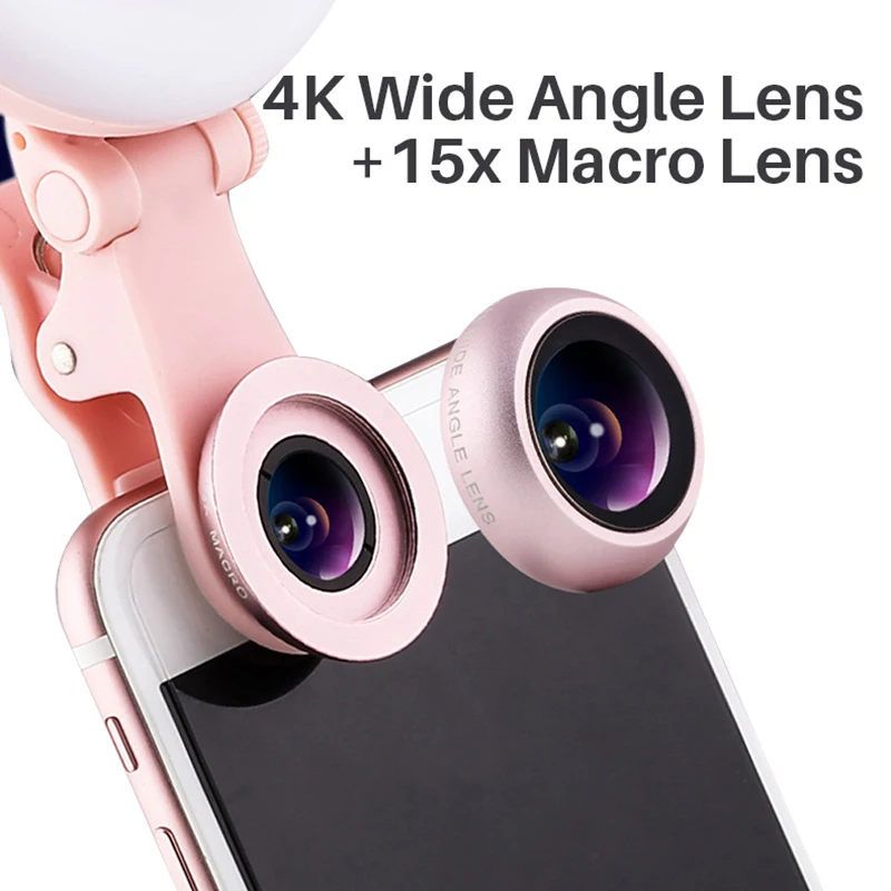 LED Ring Light Beauty Selfie With Wide Angle Lens Macro For iPhone Android Youtube Live Stream Makeup | Электроника