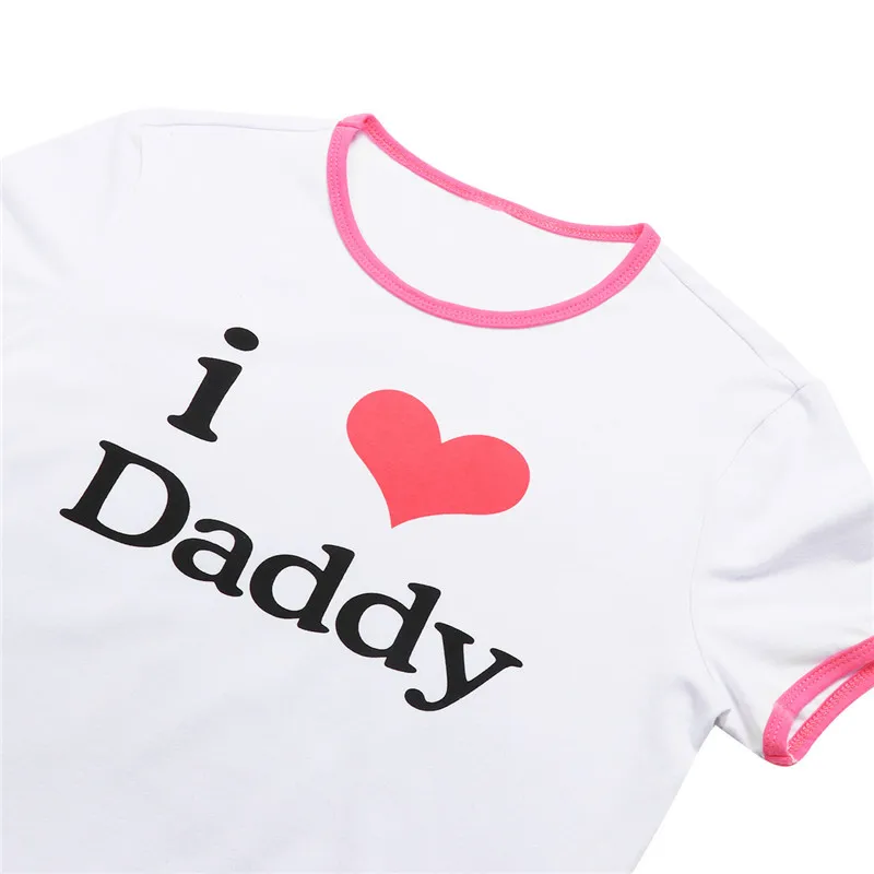 TiaoBug женский комбинезон для взрослых с надписью «I Love Daddy», короткий рукав, с застежкой в промежности, хлопковый комбинезон, сексуальный женский комбинезон, одежда для косплея