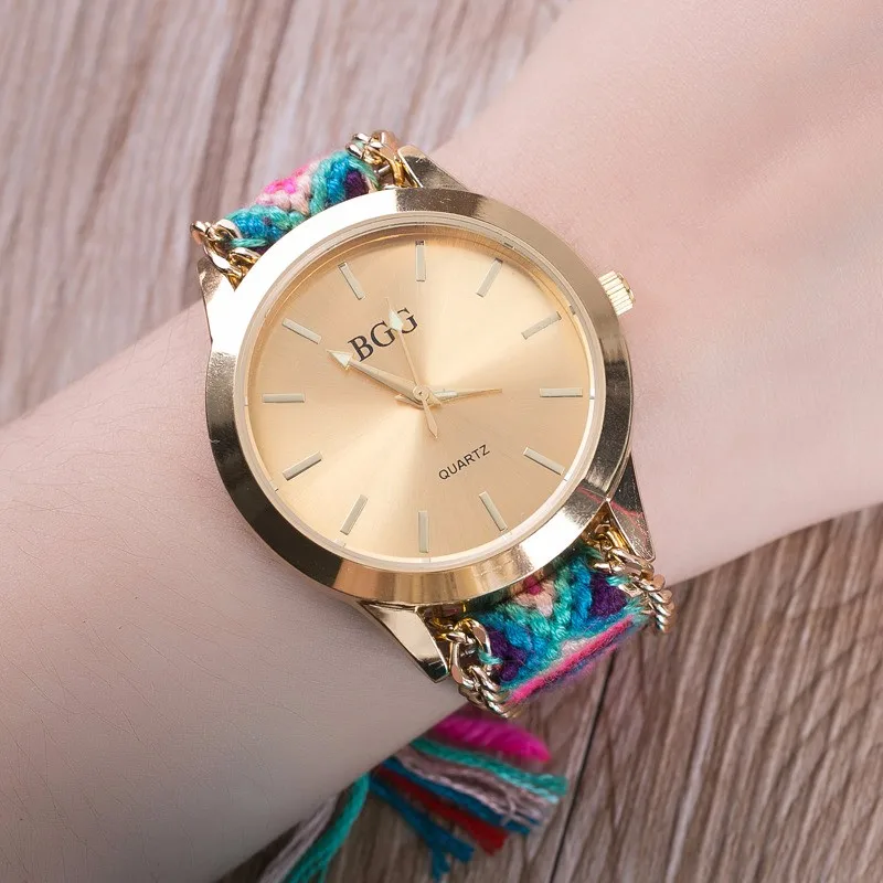 2017 Топ Элитный бренд BGG плетеный браслет ручной работы часы Творческий Ткань
