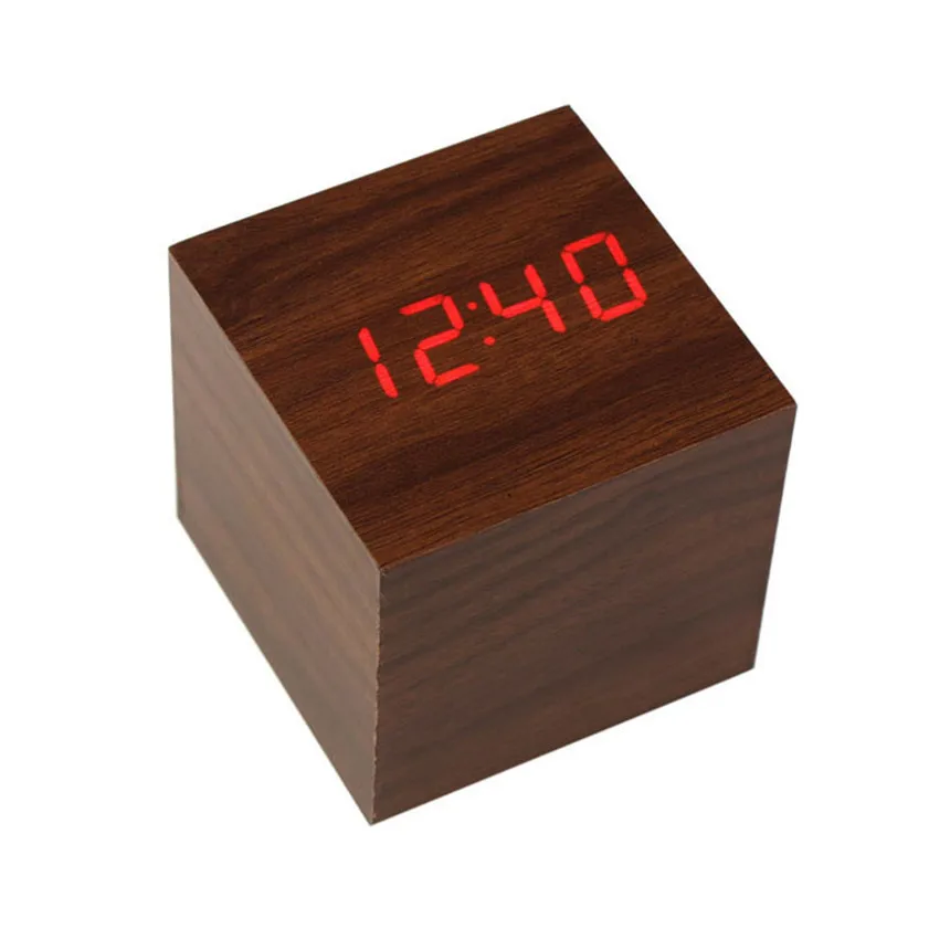 Zero Mini Cube Стиль цифровой Красный светодиодный деревянный стол будильник