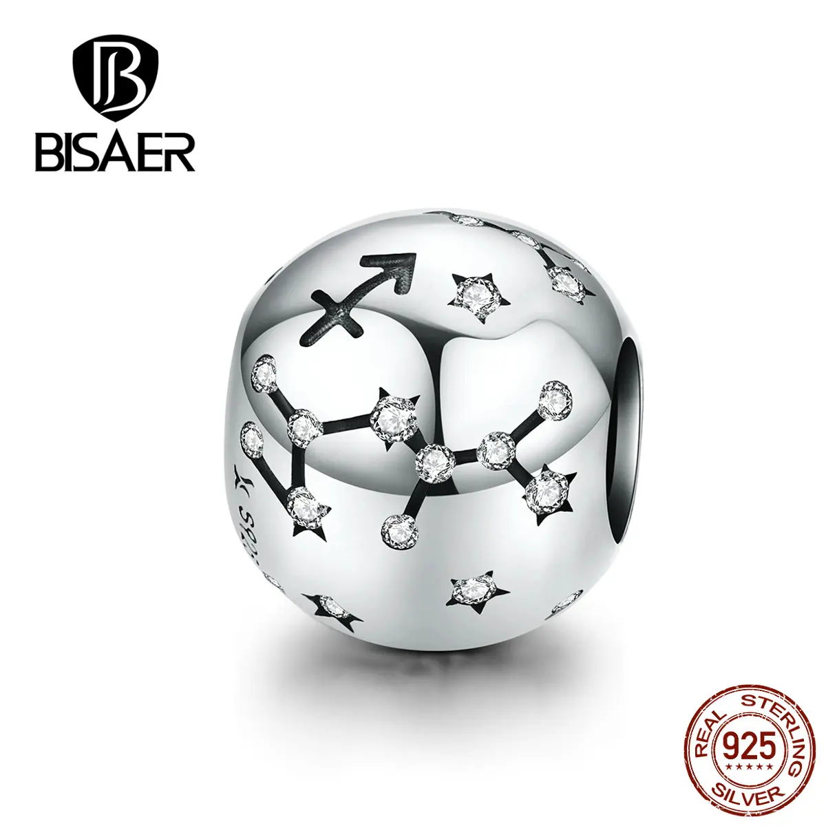 BISAER модный знак зодиака, 925 пробы, серебро, 12 бусины с созвездием, амулеты, модные DIY аксессуары, лучший подарок HSC1218 - Окраска металла: sagittarius