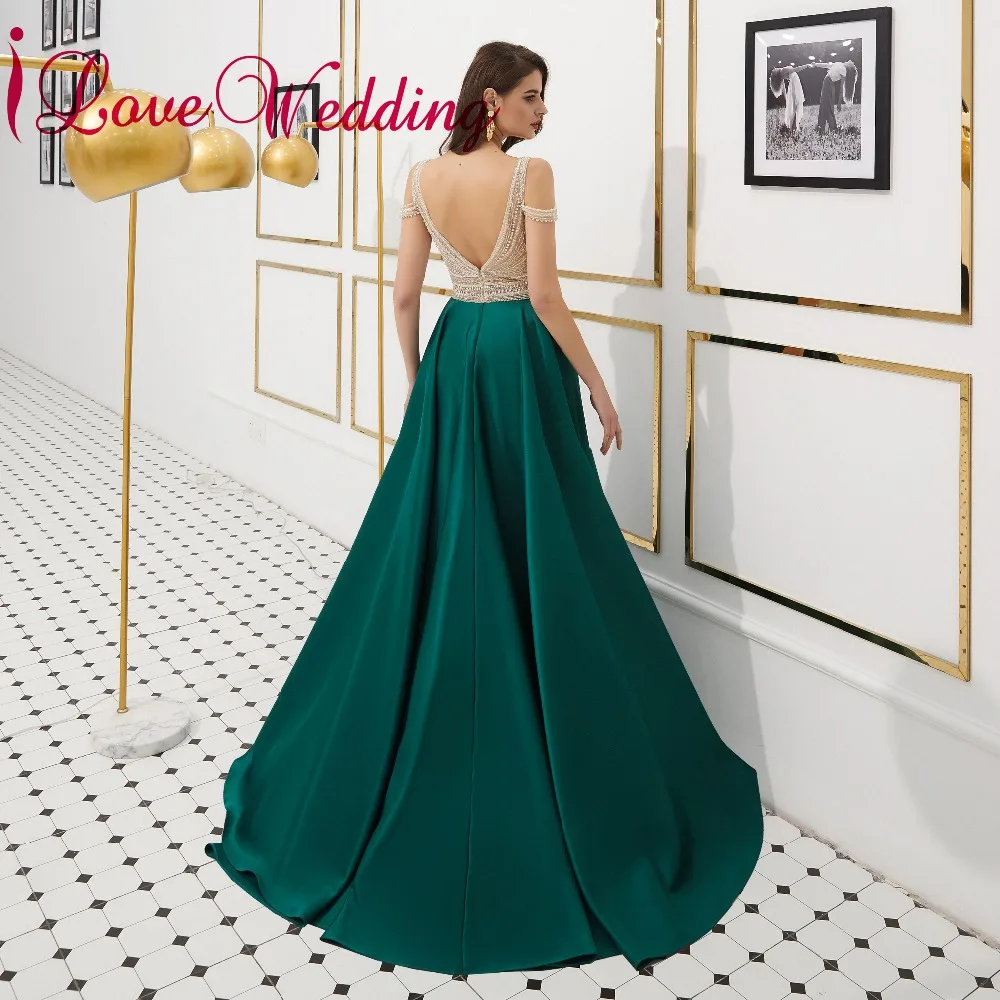 Роскошное вечернее платье ilovebridal сексуальное зеленое атласное ТРАПЕЦИЕВИДНОЕ