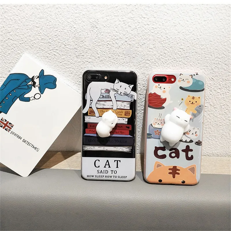 Антистресс чехол для iPhone 7 игрушка снятия стресса милый 3D Кот мультяшный милые