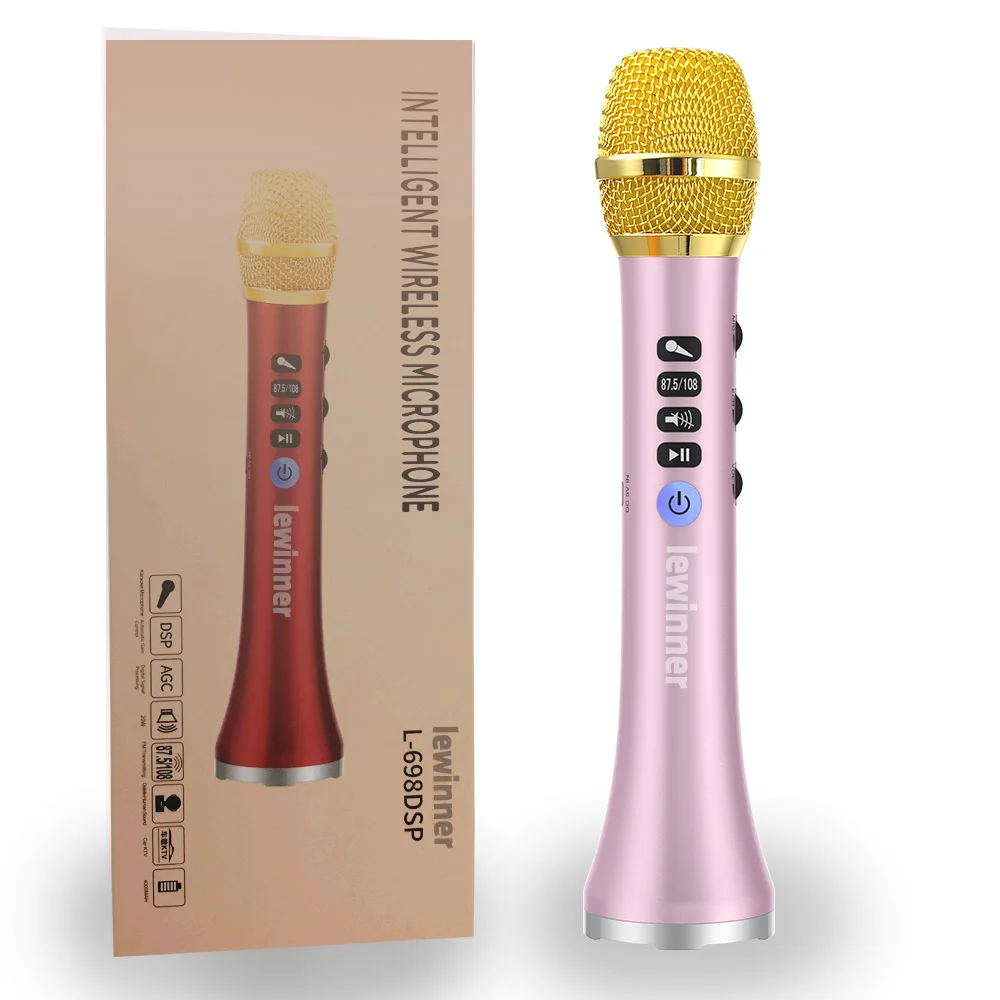 Lewinner, обновленный L-698D, профессиональный, 20 Вт, портативный, беспроводной, Bluetooth, караоке, микрофон, динамик с большой мощностью для пения/встречи - Цвет: pink