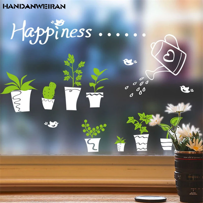1PCS Green Plants Window Glass Decorative Wall Stickers For Home Furnishing Removable Home Decor Stickers 40*60CM