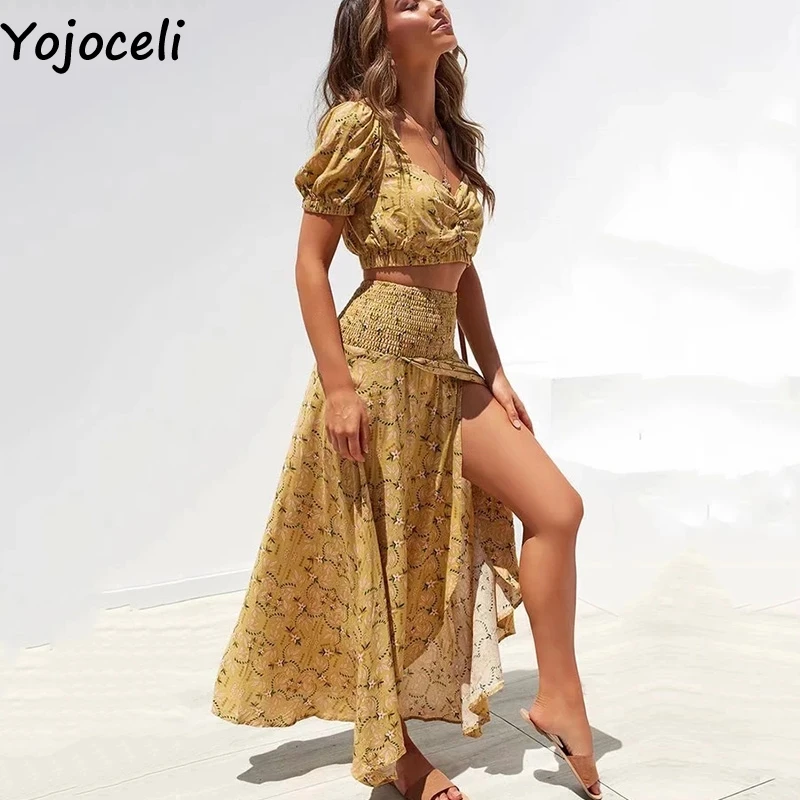 Yojoceli сексуальное длинное платье с принтом женский костюм из двух предметов