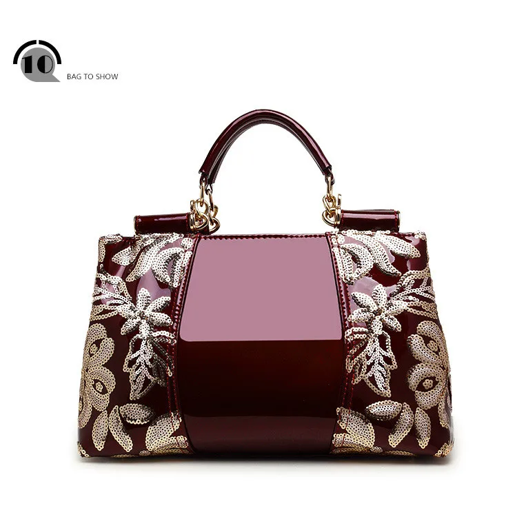 new luxury handbags women bags designer embroidered shoulder bag handbag large capacity patent leather luxury dinner bag