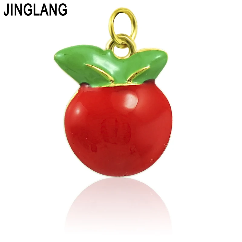 JINGLANG 20 шт./лот шармы золотого цвета металлическая красная эмалированная Apple