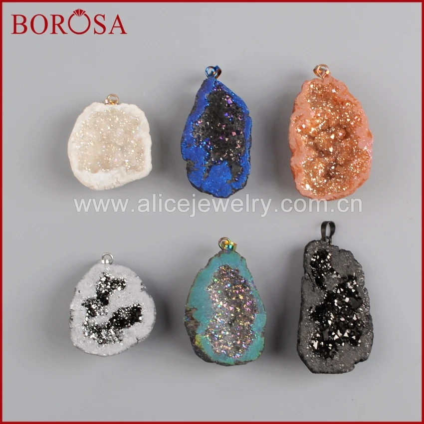 BOROSA Druzy свободной формы в виде пещеры Радужный Титан кристалл кулон мода