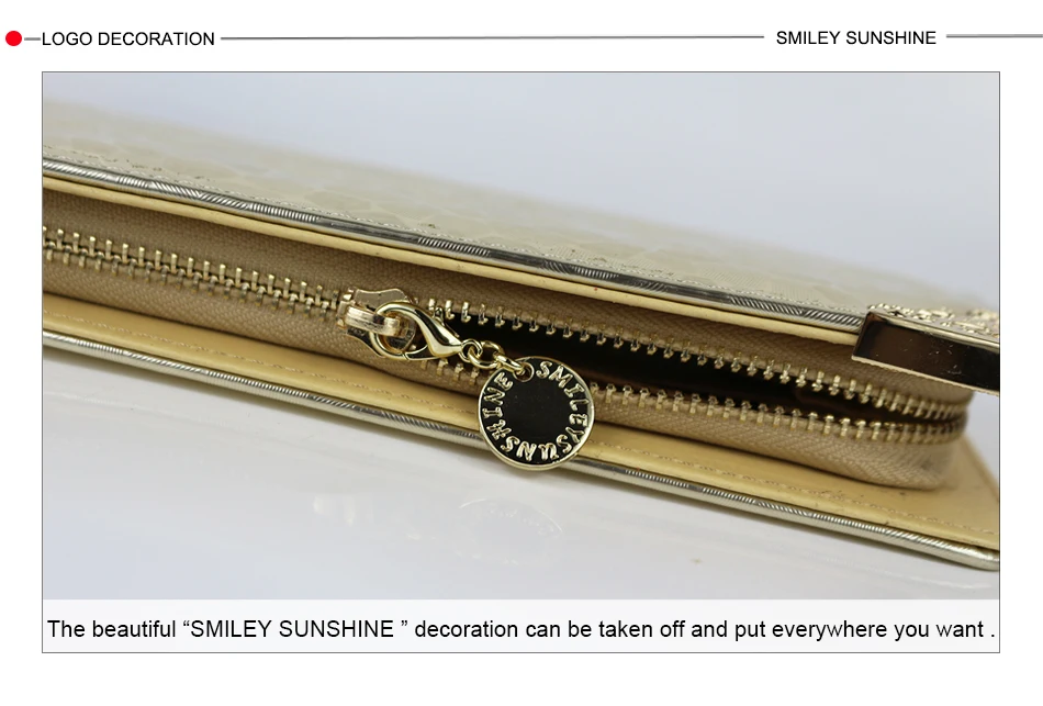 Роскошные женские кошельки SMILEY SUNSHINE, Женский Золотой большой кошелек с ремешком, женский клатч известного бренда, Длинный кошелек, сумка