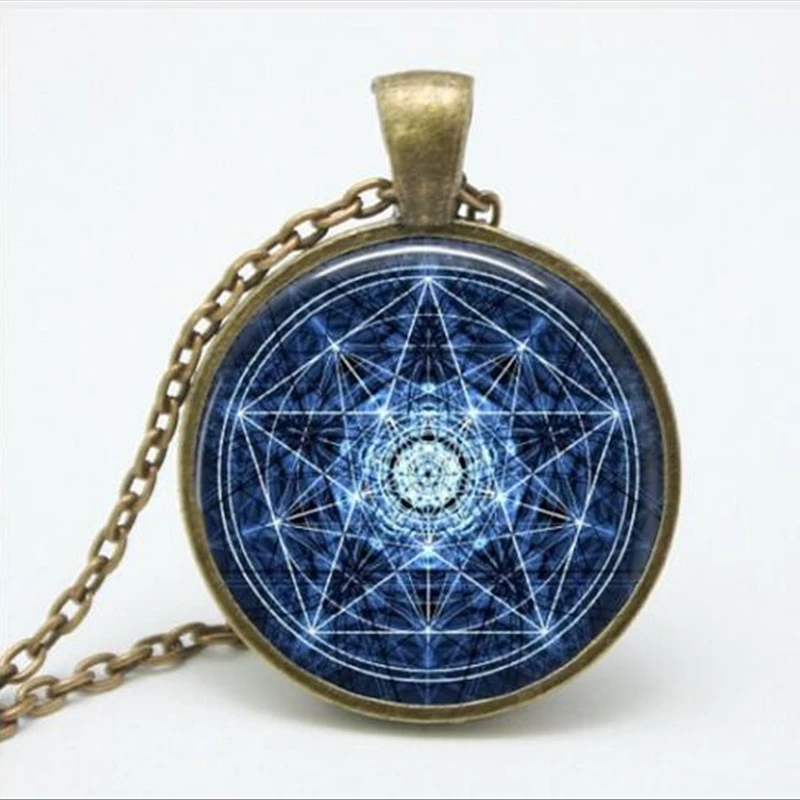 Черный кулон wiccan ожерелье воротник Wicca пентаграмма синий стеклянный кулон cristal colgante Wicca ошейник A-032 HZ1