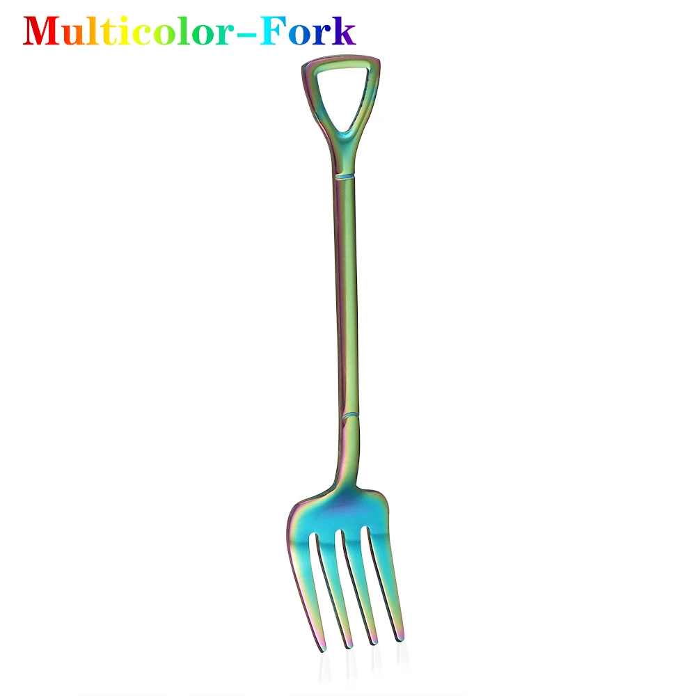 Multicolor-Fork 1 шт., ложка для мороженого из нержавеющей стали, многофункциональная ложка, вилка с длинной ручкой, инструменты для кофе, мороженого, кухонные аксессуары - Цвет: Multicolor-Fork