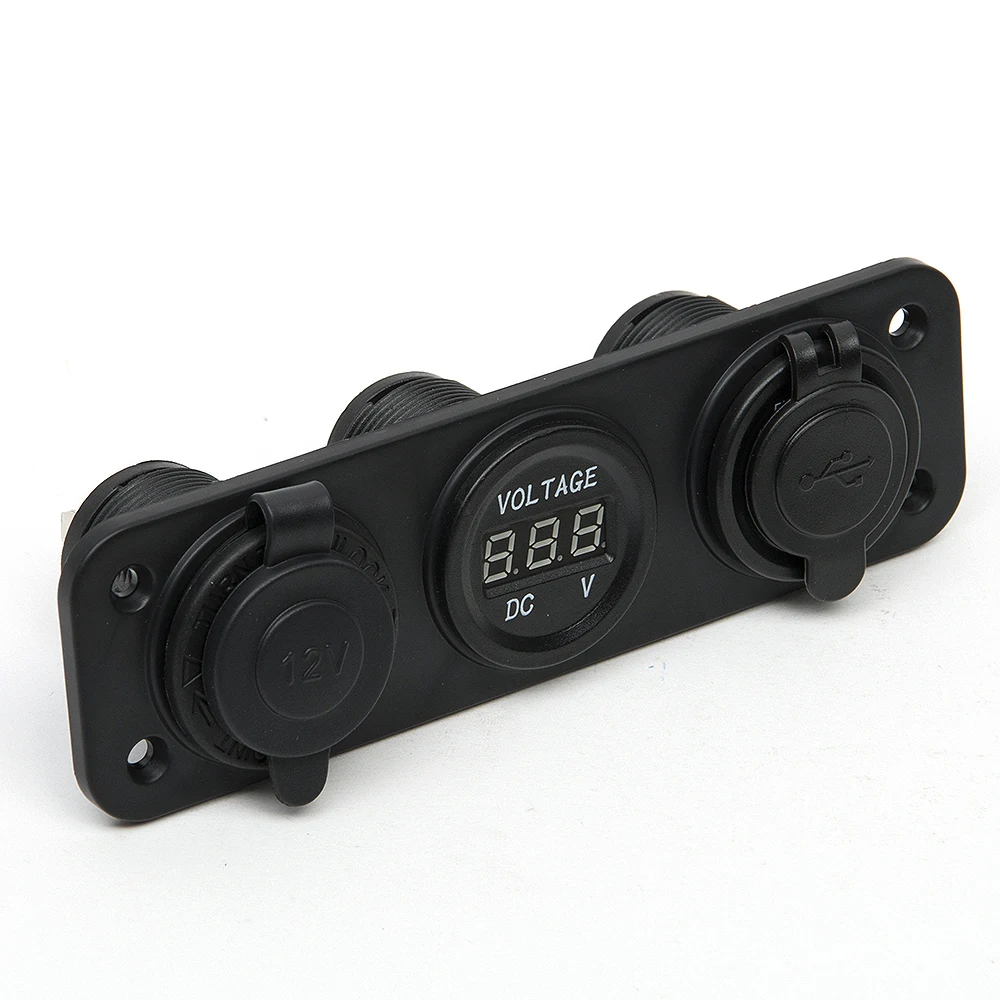 dc 12v 24v usb socket splitter 3 in 1 carboatphone charger digital voltmeter painel digital moto socket car cigarette lighter free global shipping