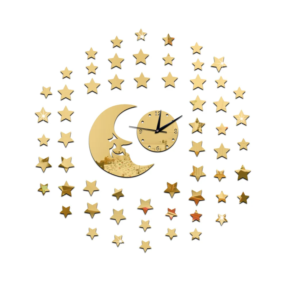 Hot sell sun the moon stars diy 3 d environmental protection acrylic mirror wall stick children like in clock | Дом и сад