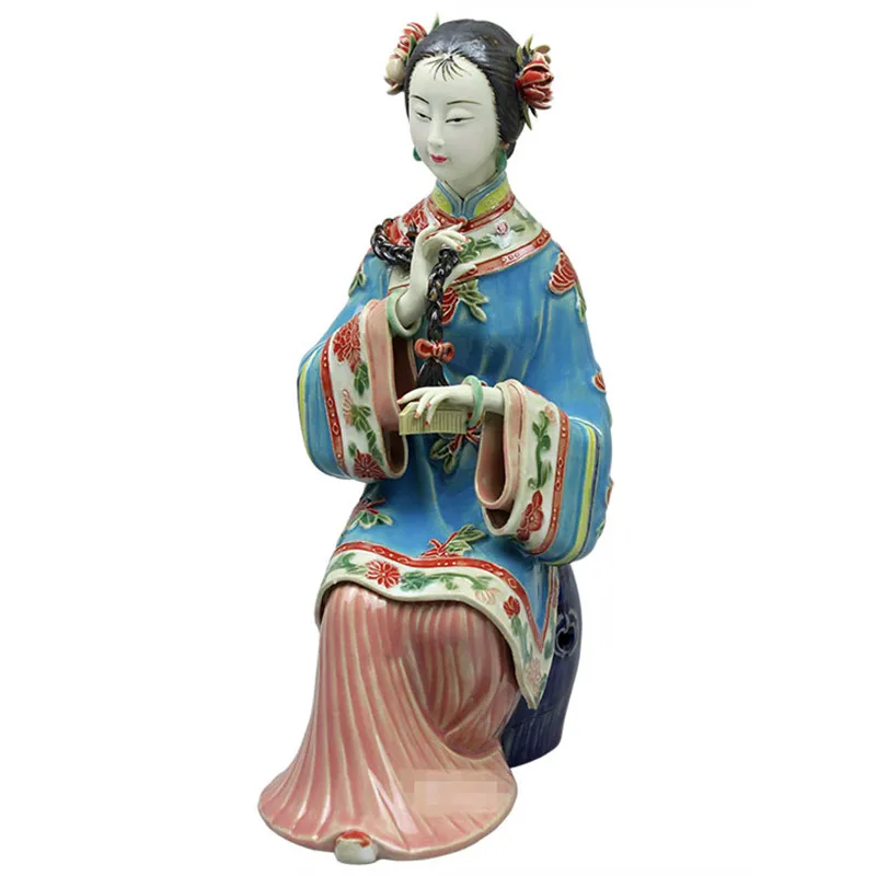 

Handmade Ceramics Craftwork Figurines Chinese Ancient Rich Young Lady Figure Porcelain Study Room Desktop Decoration X1774