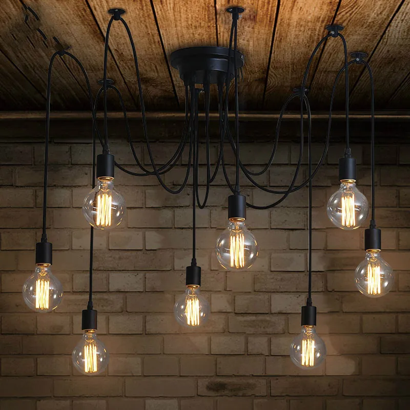 

Free Shipping Vintage Pendant Lamps Loft Retro Edison Bulbs Hanging Lights Creative Spider Lighting Fixture