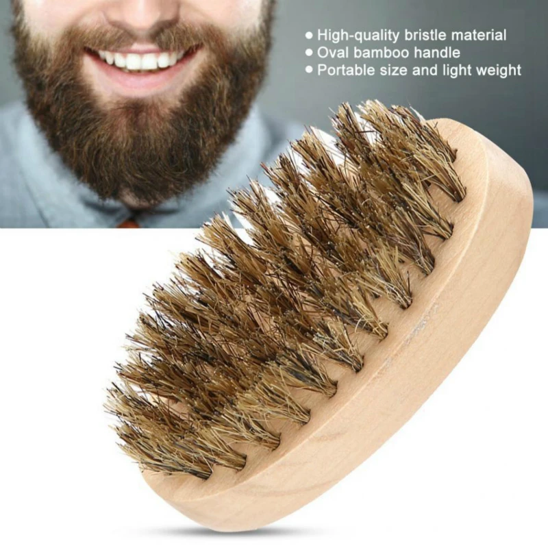 Wholesale Wooden Handle Portable Boar Bristle Beard Brush Men Mustache Brush Bristle Shaving Comb Brush Face Cleaning Brush Tool