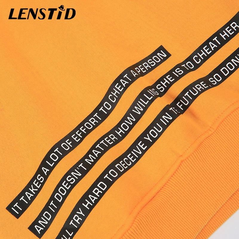LENSTID 2019 Winter New Hip Hop Streetwear Orange Men Sweatshirt Twisted Painting Harajuku Loose Cotton Fleece Pullover Hoodie | Мужская