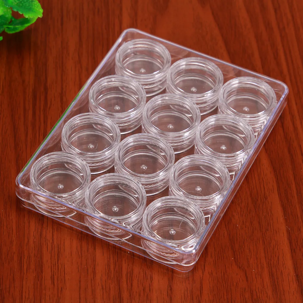 

24 Pcs Empty Round Jar Transparent Plastic Storage Case For Rhinestones,False Nails, Decorations ,Nail Art ,False Eyelash