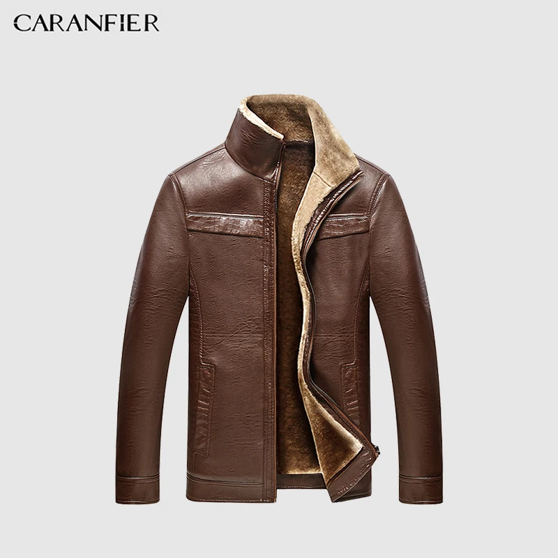 CARANFIER мужские Куртки из искусственной кожи Зимний теплый воротник из густого меха пальто деловая верхняя одежда байкерские мужские плюс бархатные пальто