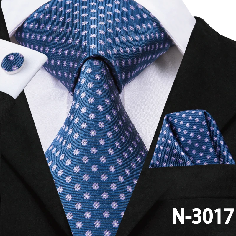 SN-3017 Hi-Tie синие мужские галстуки 8,5 см классические мужские синие галстуки Набор однотонных клетчатых полосатых шелковых галстуков и носовых платков Набор Запонок - Цвет: SN-3017