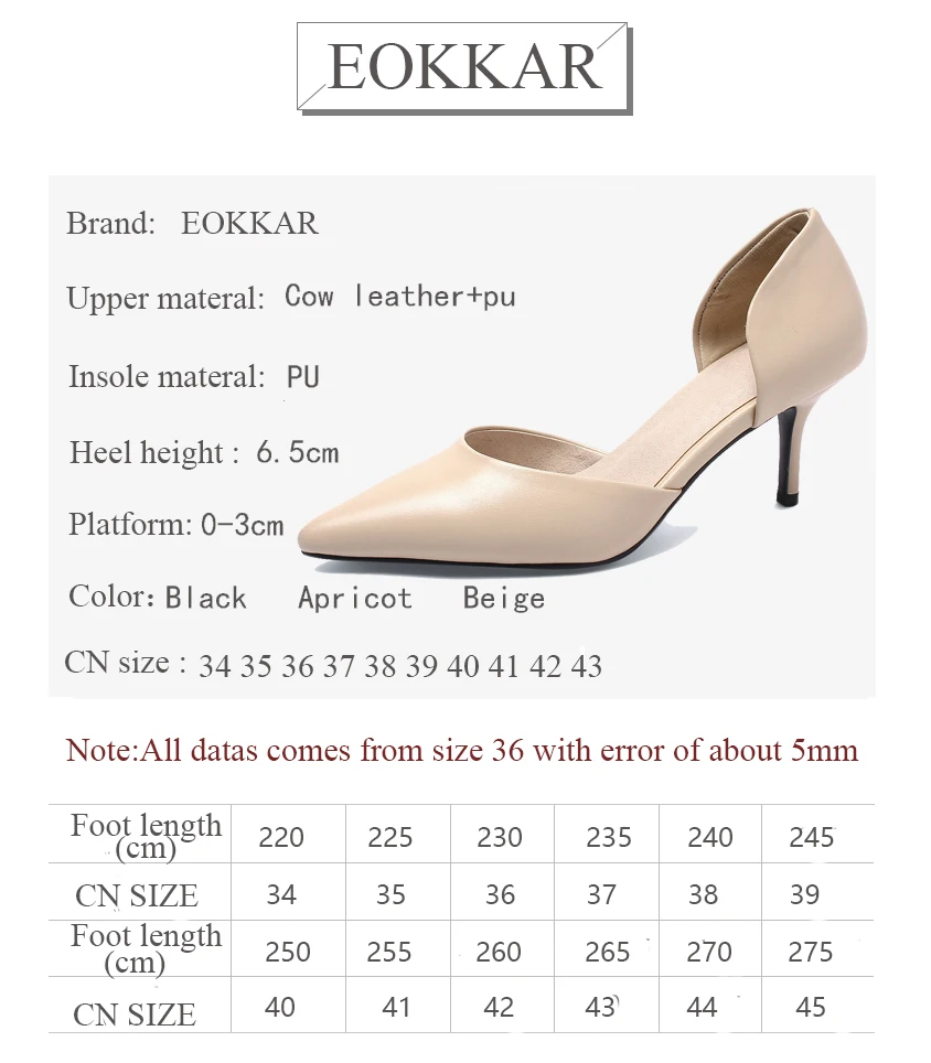 

Eokkar 2019 Elegant Cow Leather PU Thin High Heel Stiletto Shoes Closed Toe Shallow Office Lady Pumps For Women Plus Size 34-43