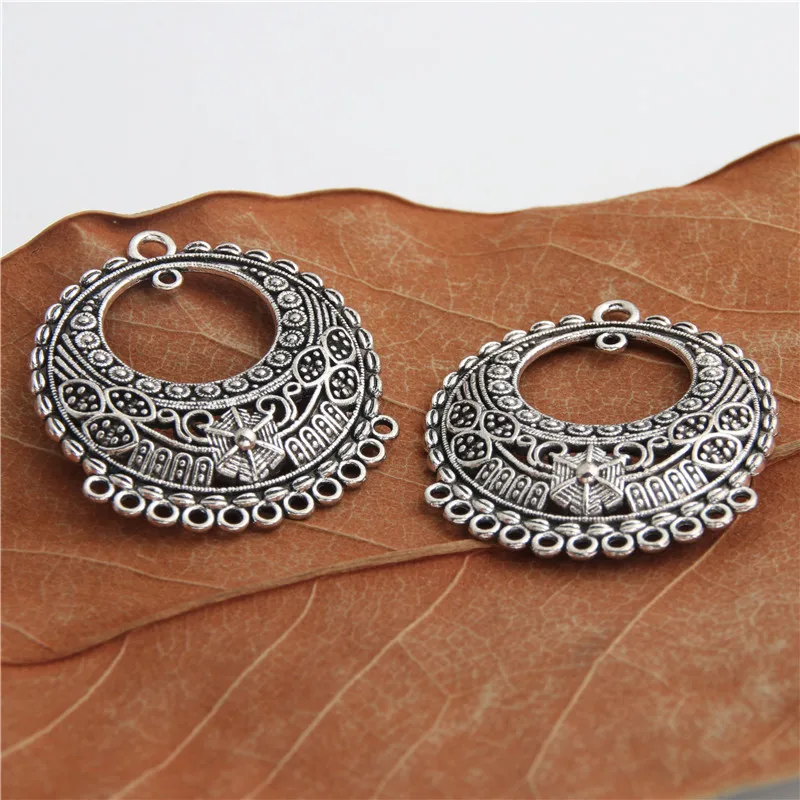 5pcs Silver Color Round Shaped Charms Chandelier Connector Pendant Jewelry Making DIY Handmade Craft 34mm A3027 | Украшения и