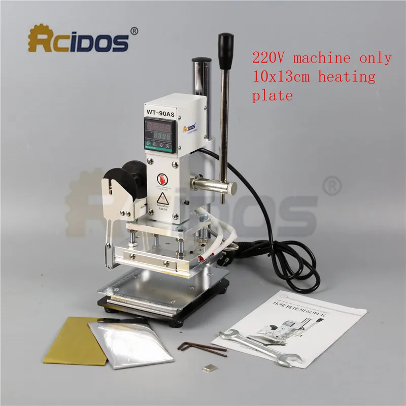 10x13cm 220V machine WT-90DS+ T тип латунные буквы RCIDOS штамповочная машина, кожа бронзирование, машина для горячего тиснения фольгой, 110 V/220 V, с держателем рулона фольги - Цвет: 10x13cm 220V machine