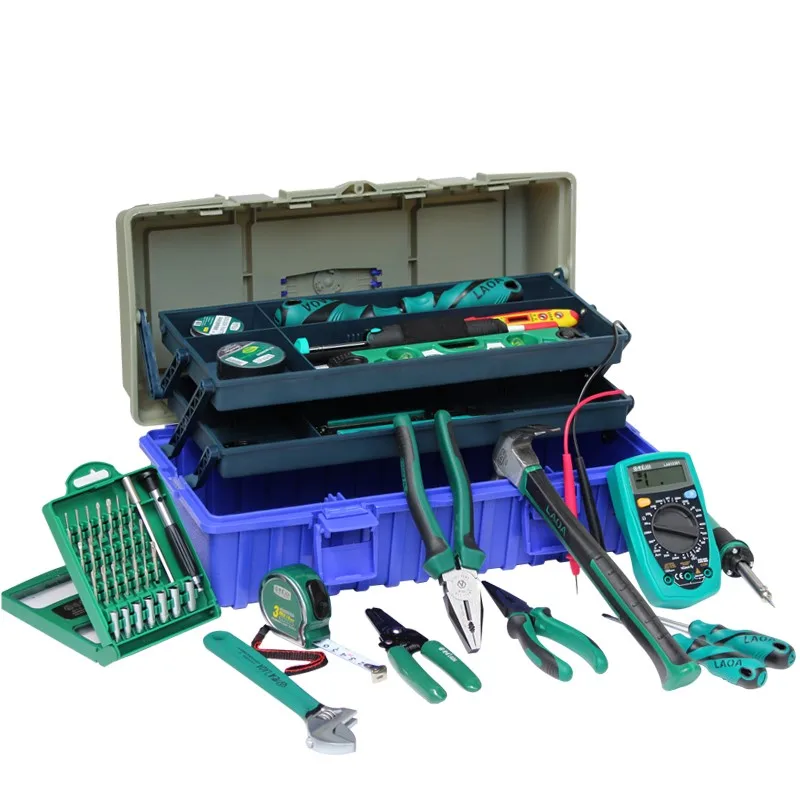 

LAOA 3 layers Plastic Tool Box with Repair tools Set 23pcs 55pcs 56pcs telecommunications Set of Tools for household