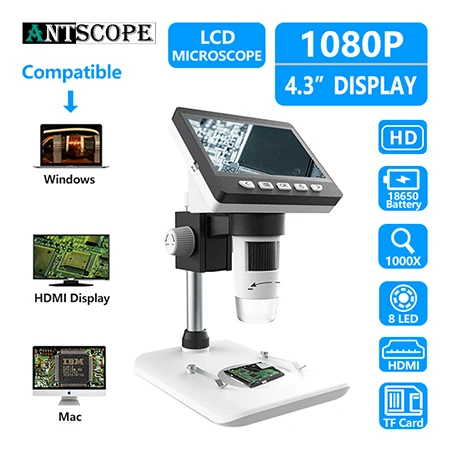 SPCC069B Prostormer 1000X4,3 дюймов HD 1080P портативный настольный ЖК-цифровой микроскоп 8 регулируемый светодиодный микроскоп с подставкой Microscopio - Цвет: SPCC069B