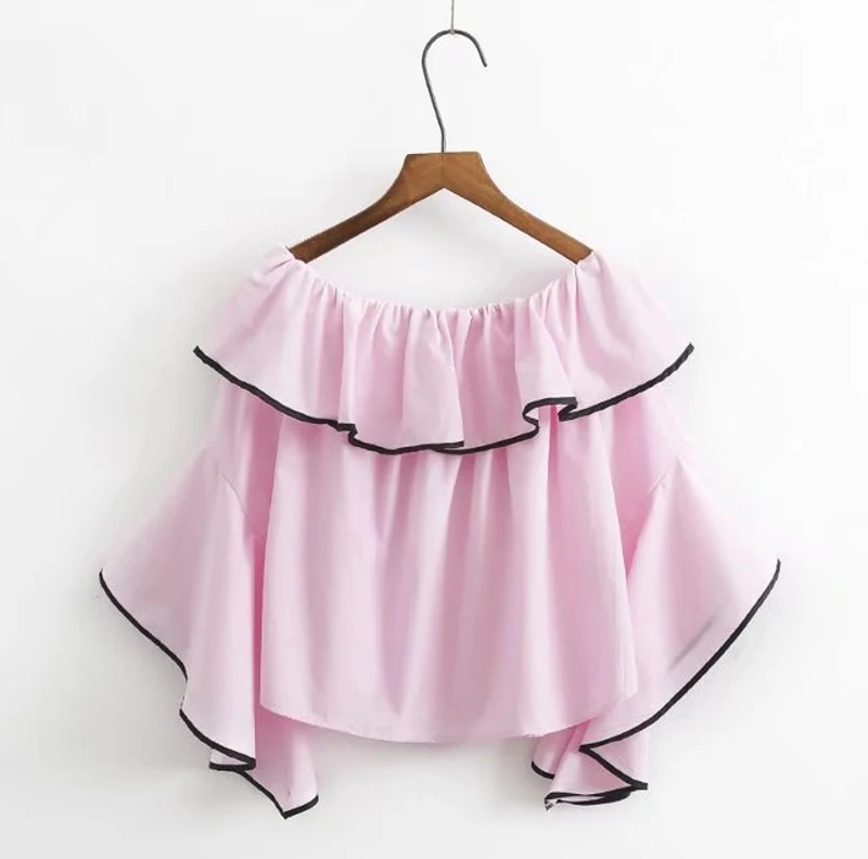 YVYVLOLO 2019 Brand Blouse Women Shirt Summer Sexy Off shoulder Tops Female Pink blue Chiffon Laminated sleeves Shirts blusas | Женская