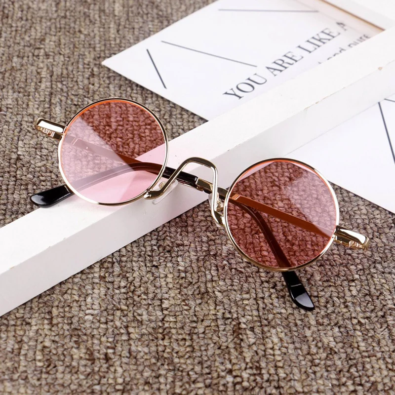 Pink Iboode, новые детские круглые солнцезащитные очки, милые очки для мальчиков и девочек, UV400, винтажная металлическая оправа, детские очки в стиле хип-хоп, панк, крутые детские очки - Цвет линз: Pink