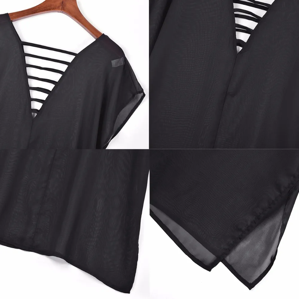plus size summer tops for women 2018 Black blouse Short Sleeve Swimsuit Top Sexy Summer Beach Wear Women blusa feminina XL |