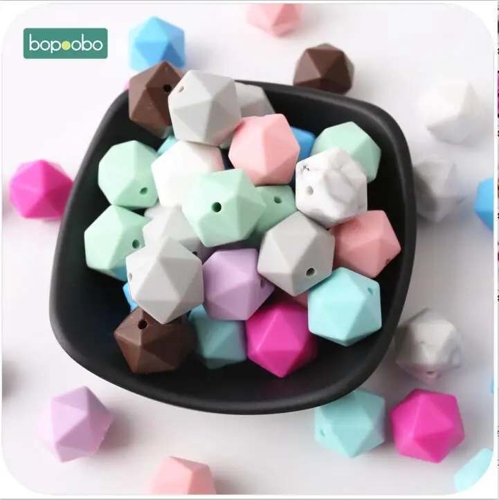 mix Bopobo детские Новые силиконовые шестигранные Восьмиугольные бусины 17 мм 10 шт. могут жевать бусины Подарок для душа DIY ремесла сенсорная игрушка для прорезывания зубов детский Прорезыватель - Цвет: mix
