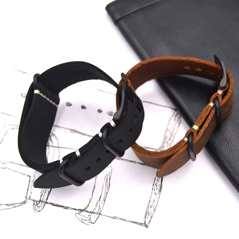 Ремешок из натуральной кожи для наручных часов черный зеленый браслет ручной