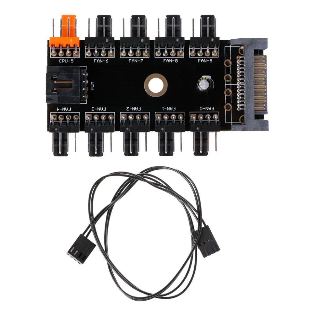 

SATA 1-10 Way PWM Cooling разветвитель вентилятора Hub 12V 4-контактный разъем питания PCB адаптер для системы водяного охлаждения ПК